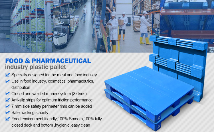 Hygienic Closed Deck 3 Runners Single Side/Face Anti Slip Rackable Reinforced Flat Plastic Pallet for Warehouse Use